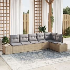 Set de Sofás de Jardín de 6 Piezas con Cojines Beige de Ratán Sintético