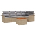 Conjunto de Sofá de Jardín de 6 Piezas con Cojines Beige Poliratán Acacia