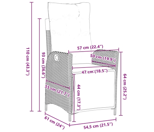 Conjunto de Comedor de Jardín de 5 Piezas Ratán Poliéster Marrón
