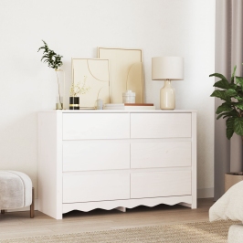 Comoda  ""DRAMMEN"" Blanca 111x43x73,5 cm de Madera Sólida de Pino
