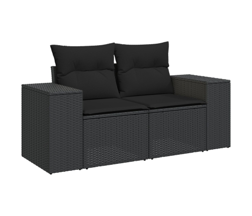 Conjunto de Sofá de Jardín de 8 Piezas con Cojines Ratán Poliéster Negro Acacia,  Conjunto de Comedor de Jardín de 3 Piezas con Cojines Ratán Poliéster Negro Acacia