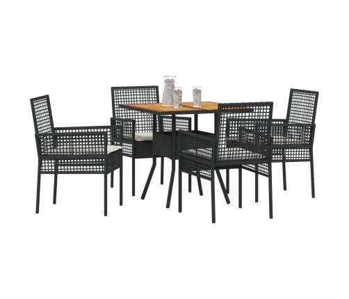 Conjunto de comedor de jardín de 5 piezas  con cojines en negro de poliratán