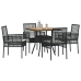 Conjunto de comedor de jardín de 5 piezas  con cojines en negro de poliratán