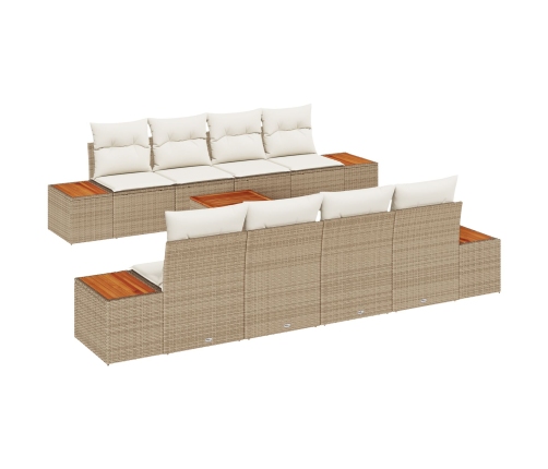 Juego de Sofás de Jardín de 9 Piezas con Cojines Beige Poliratán Acacia