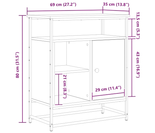 Aparador de Madera Vieja 69x35x80 cm de Madera Ingenierizada y Acero