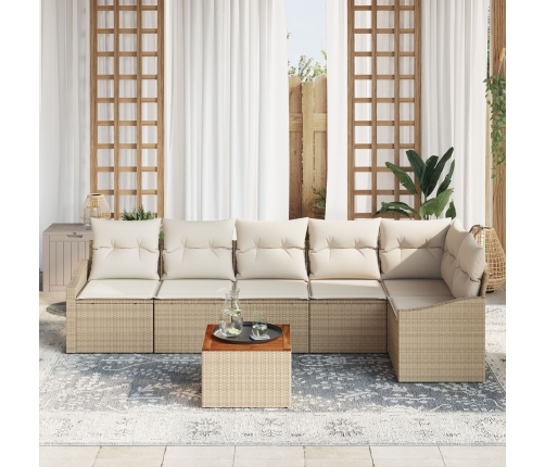Conjunto de Sofá de Jardín de 7 Piezas con Cojines Beige Poliratán Acacia