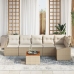 Conjunto de Sofá de Jardín de 7 Piezas con Cojines Beige Poliratán Acacia