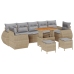 Conjunto de Sofá de Jardín de 10 Piezas con Cojines Beige Rattan Poliéster Acacia,  Conjunto de Comedor de Jardín de 3 Piezas con Cojines Beige Rattan Poliéster Acacia