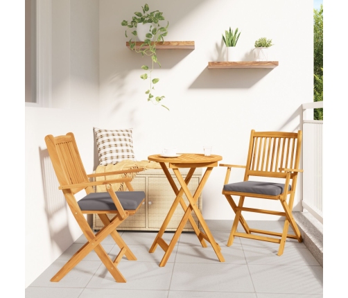 Sillas de Jardín Plegables  con Cojín Gris 2pcs de Madera Acacia Sólida