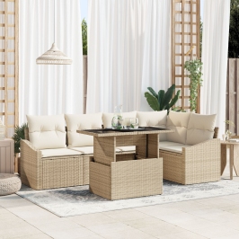 Conjunto de Sofá de Jardín  6 Piezas Beige Ratán