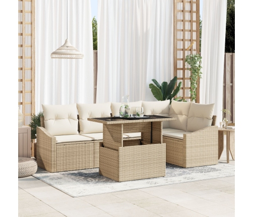 Conjunto de Sofá de Jardín  6 Piezas Beige Ratán