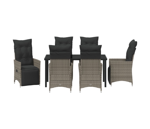 Set de Comedor de Jardín de 7 Piezas con Cojines Gris Polirratán