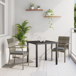 Juego de Comedor de Jardín de 3 Piezas con Cojines Gris Poliratán