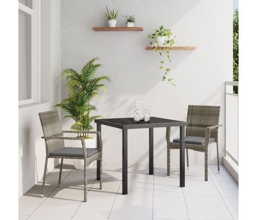 Juego de Comedor de Jardín de 3 Piezas con Cojines Gris Poliratán