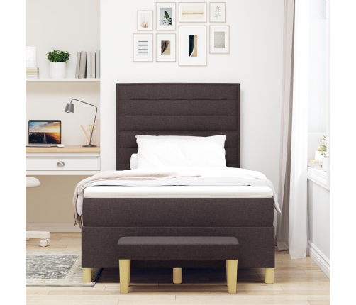 Cama Box Spring con Colchón y Banco Marrón Oscuro 120x200 cm Tela
