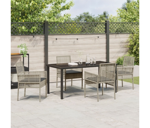 Conjunto de Comedor de Jardín de 5 Piezas con Cojines Gris Claro Poliratán