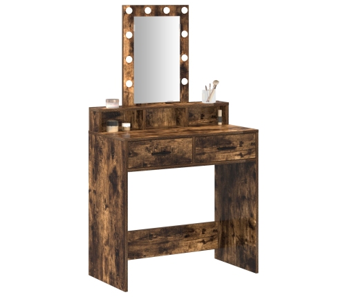 Mesa de tocador  con luces LED en roble ahumado 79x41x140 cm
