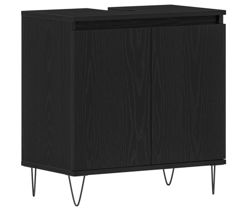 Gabinete de lavabo para baño  Negro Roble 58x33x60 cm Madera elaborada