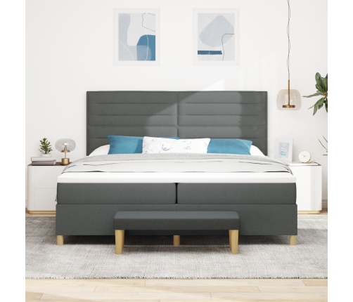 Cama con somier  con colchón y banco gris oscuro 200x200 cm de tela