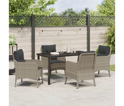 Set de Comedor de Jardín  de 5 Piezas con Cojines Gris Claro Poliratán