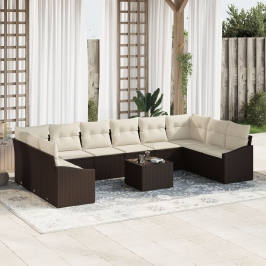 Juego de Sofá de Jardín Conjunto de 11 Beige Poliratán