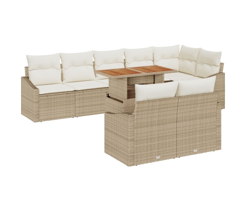 Conjunto de Comedor de Jardín  de 9 Piezas con Cojines en Ratán Sintético Beige Acacia