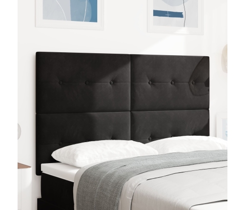 Cabezal  Botonera Tapizada Negro 140 cm Terciopelo
