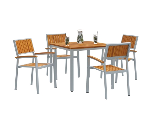 Juego de Comedor de Jardín de 5 Piezas de Madera Sólida de Acacia y Metal