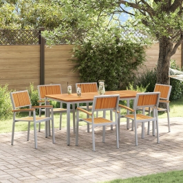 Conjunto de Comedor para Jardín  Conjunto de 7 Gris Metal Duradero