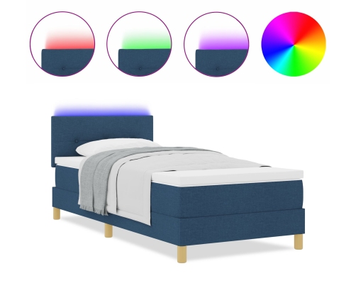 Cama Box Spring con Colchón y LED Azul 100x200 cm Tela