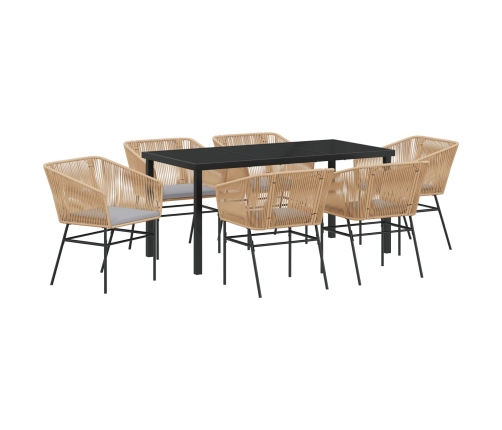 Set de Comedor de Jardín  de 7 Piezas con Cojines Marrón Ratán Poliéster