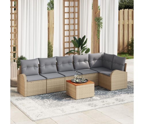 Conjunto de Sofás de Jardín de 7 Piezas con Cojines Beige de Ratán Sintético
