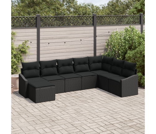 Conjunto de Comedor de Jardín de 8 Piezas con Cojines Negro Ratán Poliéster