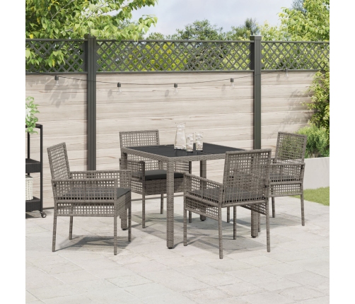 Conjunto de Comedor de Jardín de 5 Piezas con Cojines Gris de Poliratán