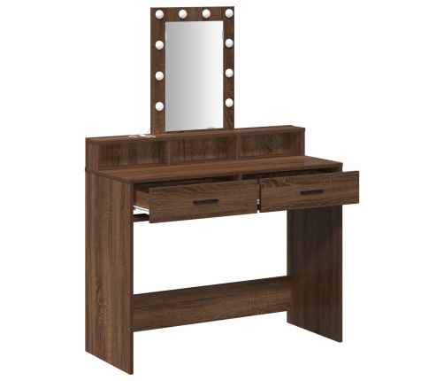 Mesa de maquillaje  con luces LED de madera de roble marrón 100x41x140 cm