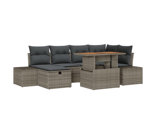 Conjunto de Comedor de Jardín de 7 Piezas con Cojines Gris Ratán Poliéster Acacia