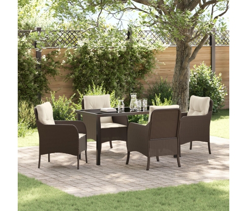 Set de comedor de jardín  de 5 piezas con cojines de poliratán marrón