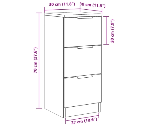 Armario Lateral de Roble Negro 30x30x70 cm Hecho de Madera Ingeniería