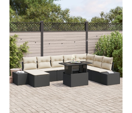 Conjunto de Sofá de Jardín  9 Piezas Negro, Crema