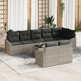Conjunto de Comedor de Jardín de 9 Piezas con Cojines de Ratán Gris