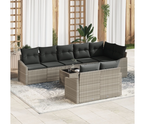 Conjunto de Comedor de Jardín de 9 Piezas con Cojines de Ratán Gris
