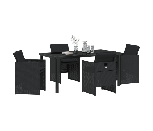 Conjunto de comedor de jardín de 5 piezas con cojines Ratán negro