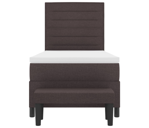 Cama con Estructura de Caja  con Colchón y Banco Marrón Oscuro 100x200 cm Tela