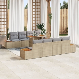 Juego de Sofá Jardín Conjunto de 9 Piezas Beige Ratán PE