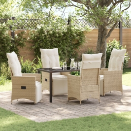 Set de Comedor de Jardín de 5 Piezas con Cojines Beige Poliratán