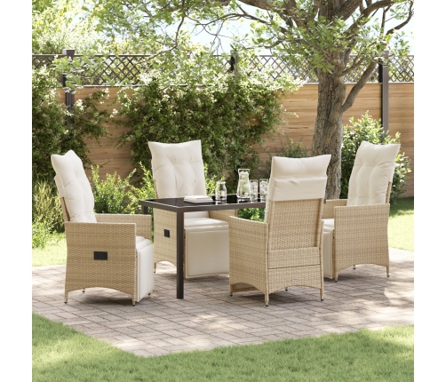 Set de Comedor de Jardín de 5 Piezas con Cojines Beige Poliratán