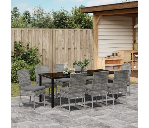 Conjunto de comedor de jardín de 9 piezas  en gris polirratán