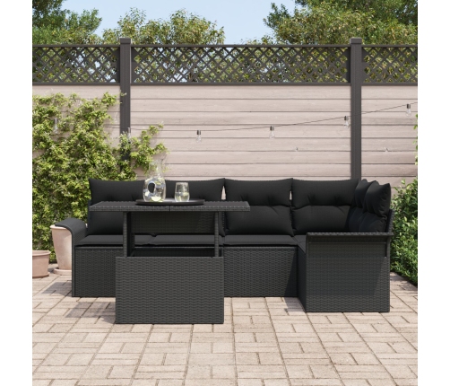 Conjunto de Sofá de Jardín de 6 Piezas con Almohadas Negro Poliratán