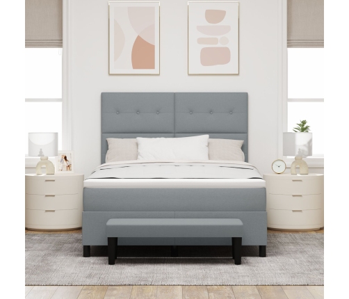 Cama con Box Spring  con Colchón y Banco Gris Claro 160x200 cm Tela