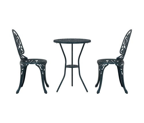 Conjunto de Bistro de Jardín de 3 Piezas  Verde de Aluminio Fundido